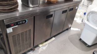 Foster Xtra XR3H Stainless Steel 3 Door Counter Fridge (2017) Serial Number E5504965, Located at