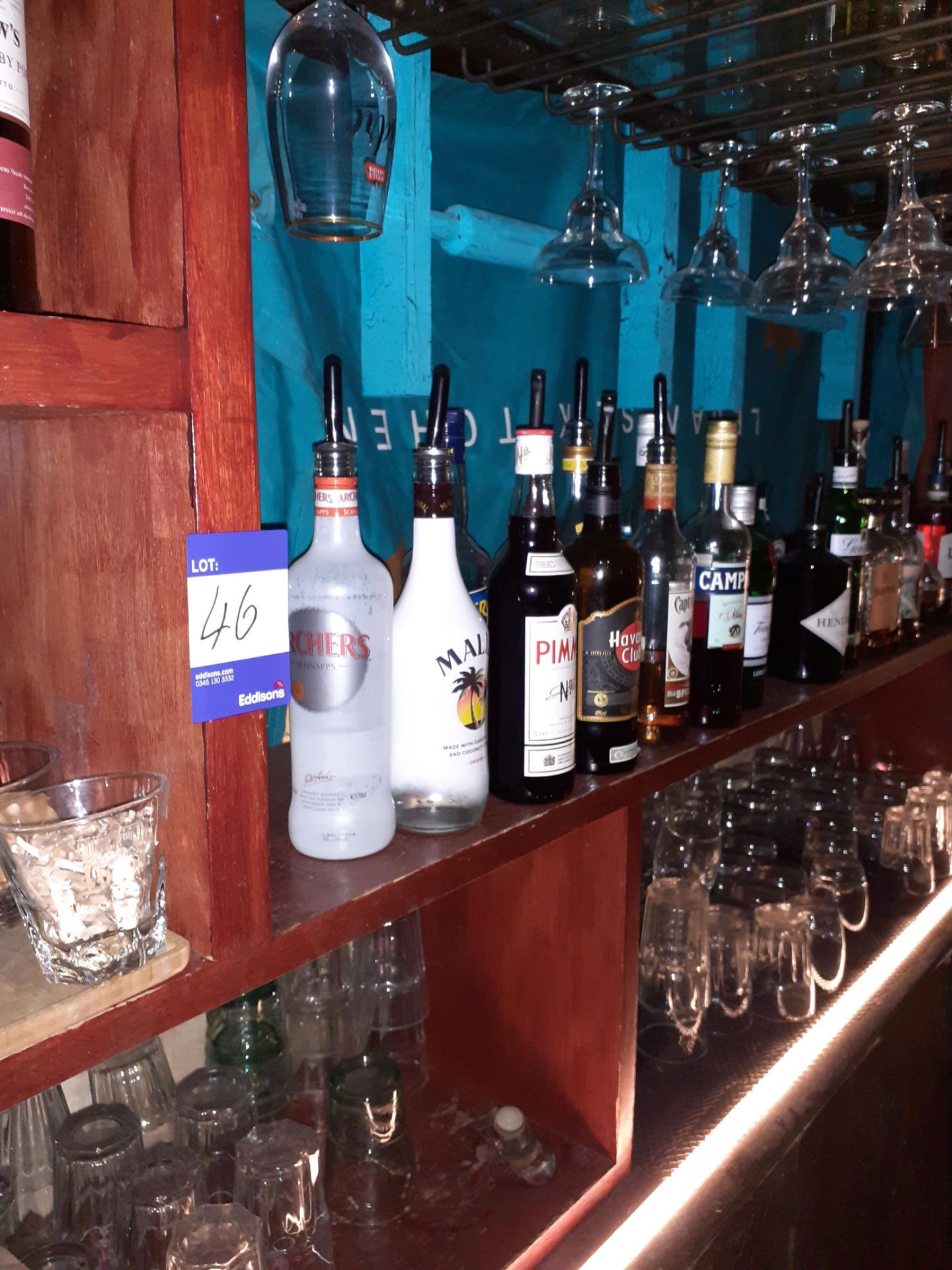 Contents of Back Bar to include Glassware & Part Bottles of Spirits & Liquors, Located at 14