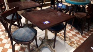 70 x 70cm Wooden Table, Cast Iron Pedestal & 2 x Wooden Chairs Upholstered, Located at First