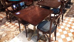 70 x 70cm Wooden Table, Cast Iron pedestal base & 2 Wooden Chairs Upholstered, Located at First