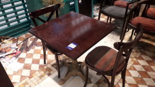 1 x Wooden Table 75cm, Cast Iron Base, 2 x Upholstered Wooden Chairs, Located at First Floor, The