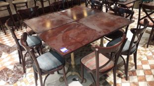 Set of 4 x 70 x 70cm Wooden Tables on Cast Iron Base & 8 x Chairs Wood with Upholstered Seats,