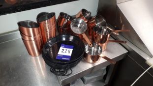 Small Quantity of Copper Serving Pots and Pans, Located at First Floor, The Bentall Centre, Wood