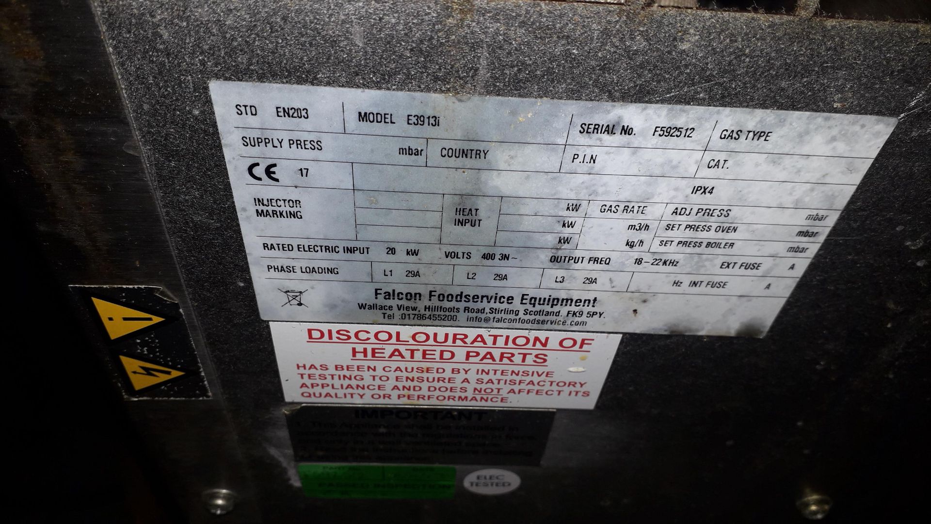 Falcon E3913i Dominator Plus Induction Oven Serial Number F592512 415v, Located at First Floor, - Image 4 of 5