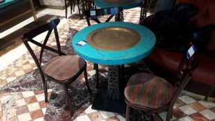 1 x Circular Painted Pedestal Table with Brass Tray & Pierced Pedestal Base, 75cm Diameter & 3 x