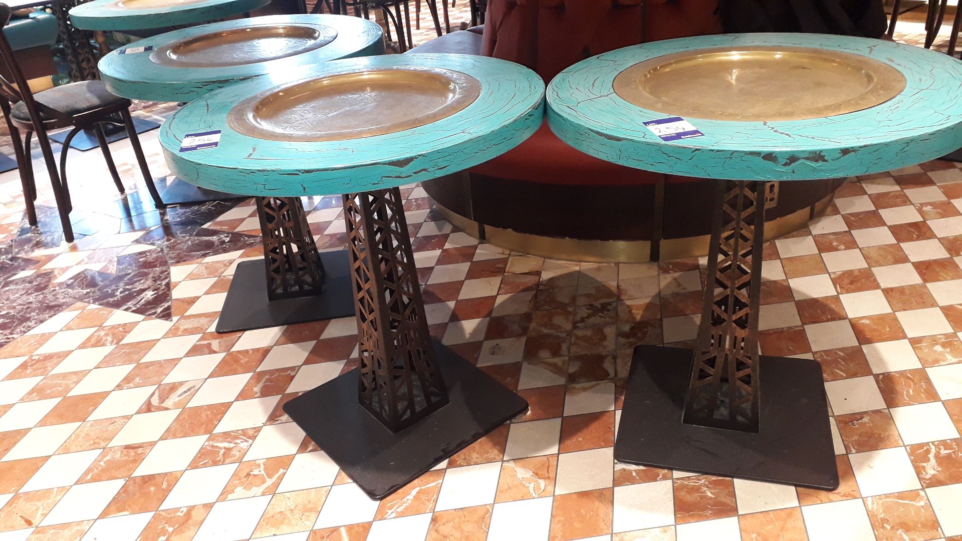 3 x Circular Painted Pedestal Tables with Brass Tray & Pierced Pedestal Base 75cm Diameter, - Image 2 of 2