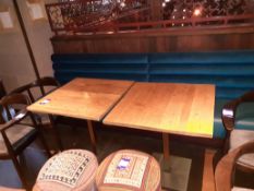 2 x Oak Topped Pedestal Tables 750x750mm and Four Wooden Elbow Chairs, Located at 14 Leicester