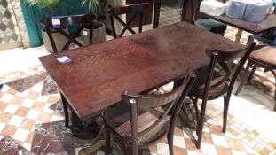 Set of 2 x 70 x 70cm Wood Tables Cast Iron Base & 4 x Wood Chairs Upholstered Seats, Located at