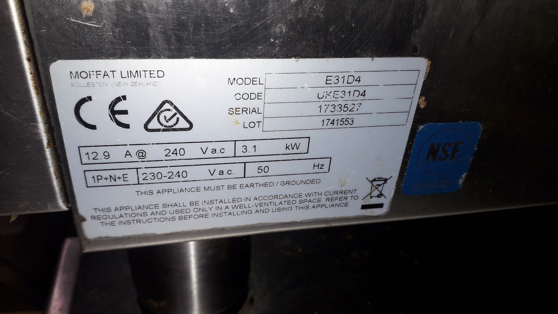 Blue Seal Turbofan E31D4 Convection Oven Serial Number 1733527 240v on Stainless Steel Stand, - Image 4 of 4