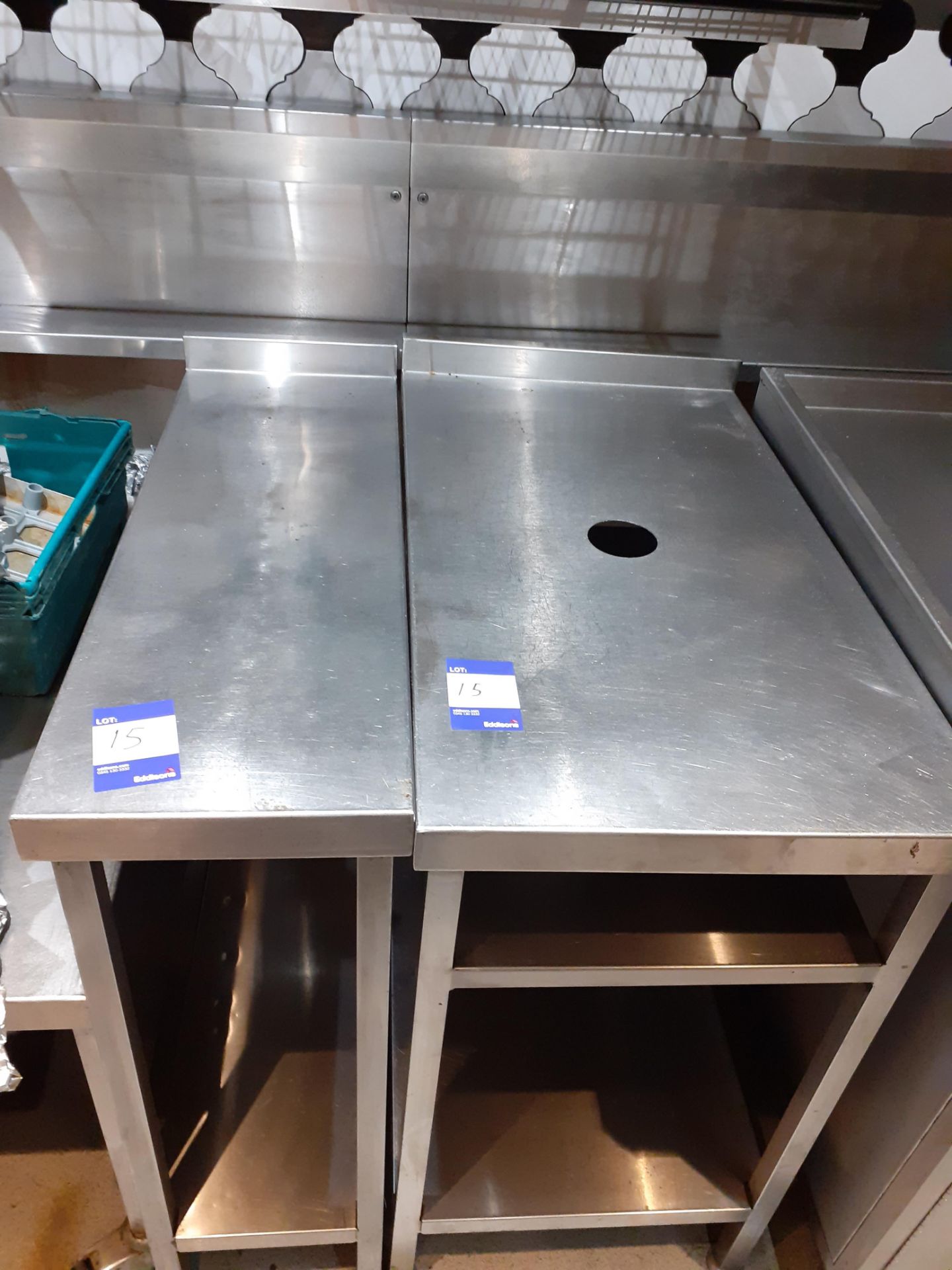 2 Stainless Steel Infill Tables & Stainless Steel Low Stand, Located at 14 Leicester Square,