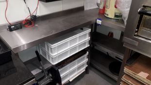 Stainless Steel L Shaped Counter Unit with Shelving Under Approx. 1500 x 900, Located at First