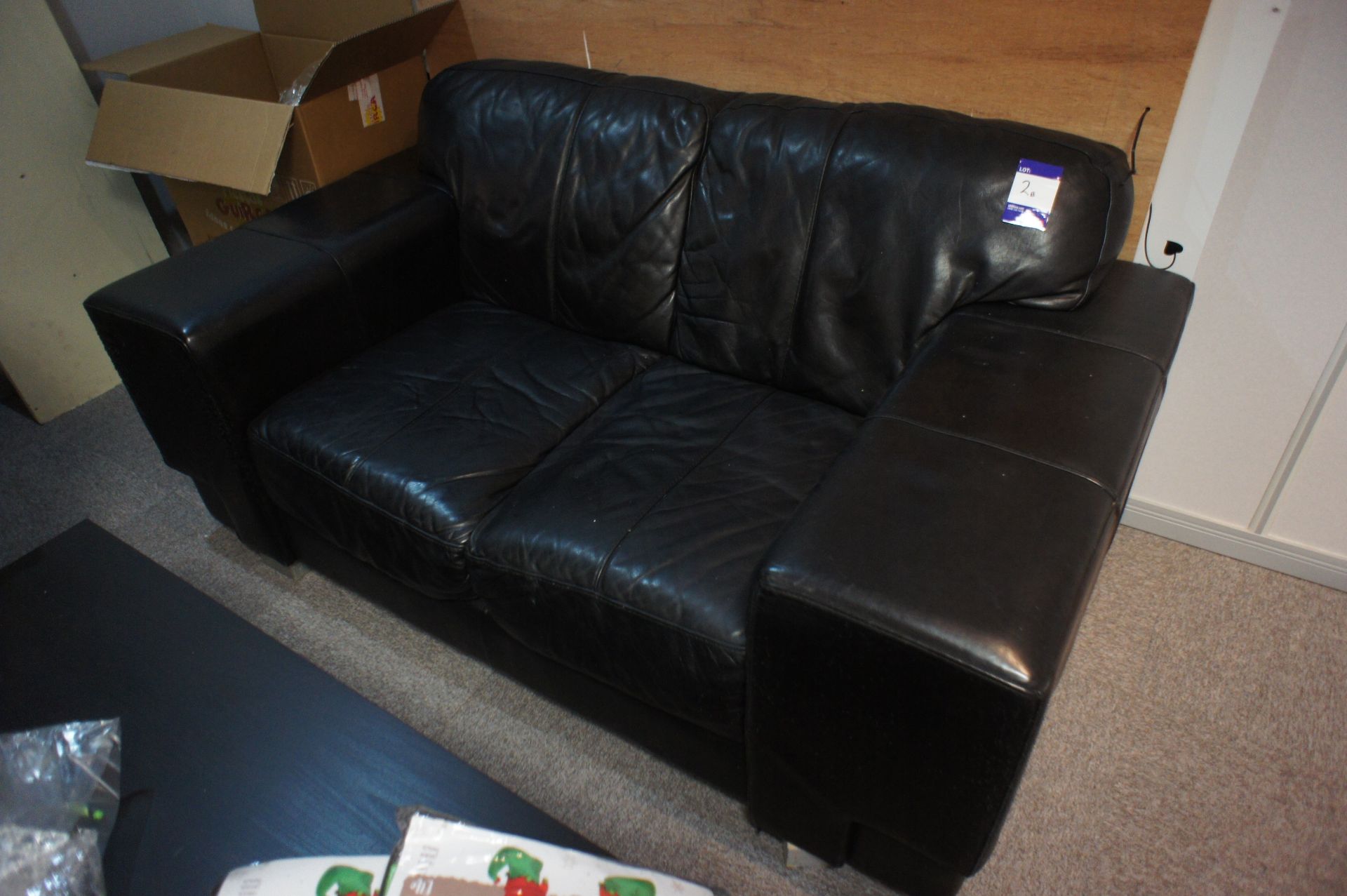 Leather effect 2 seater sofa, to mezzanine office