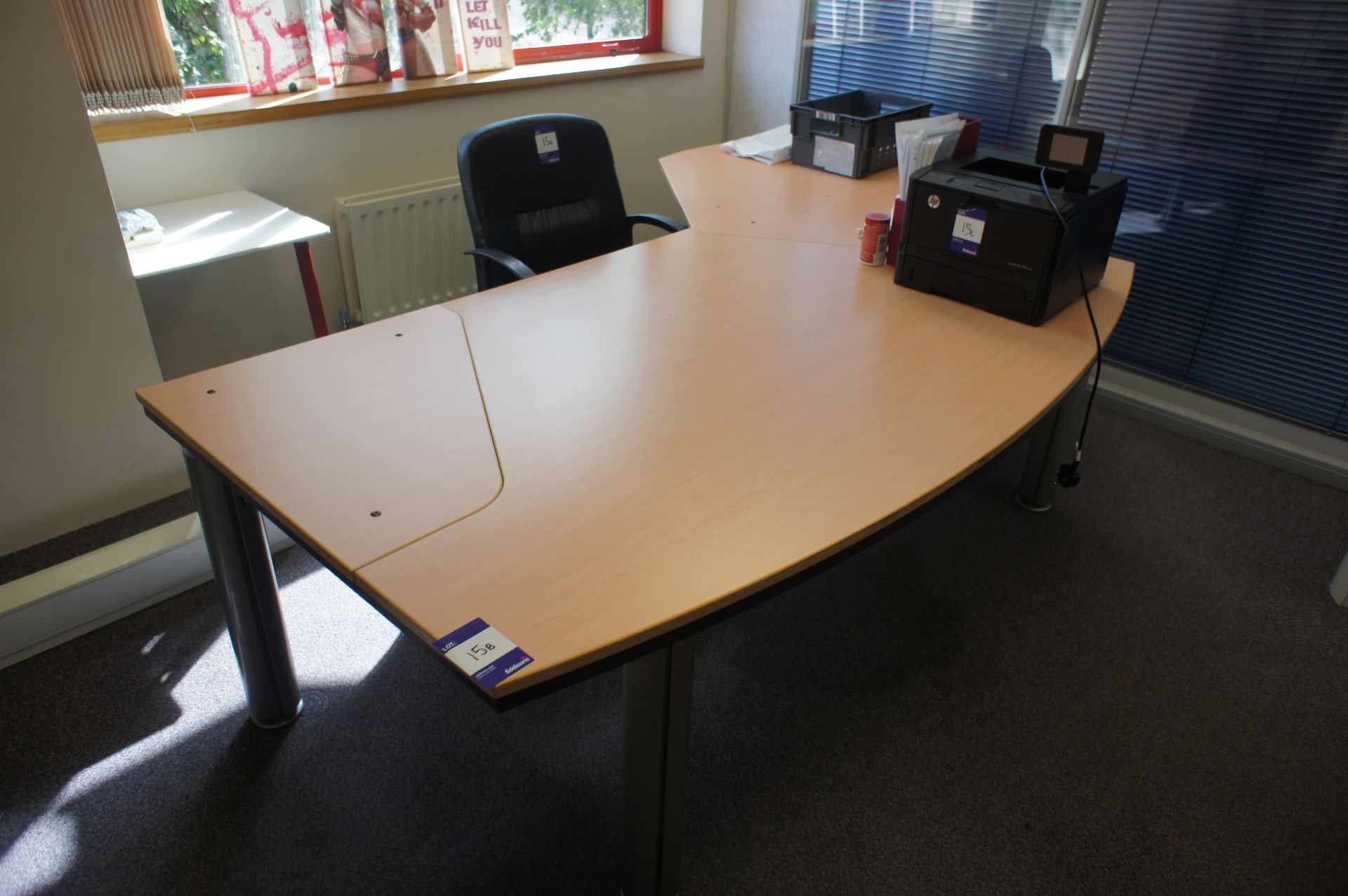 Large contemporary beech effect Directors desk, with mobile chair, to first floor