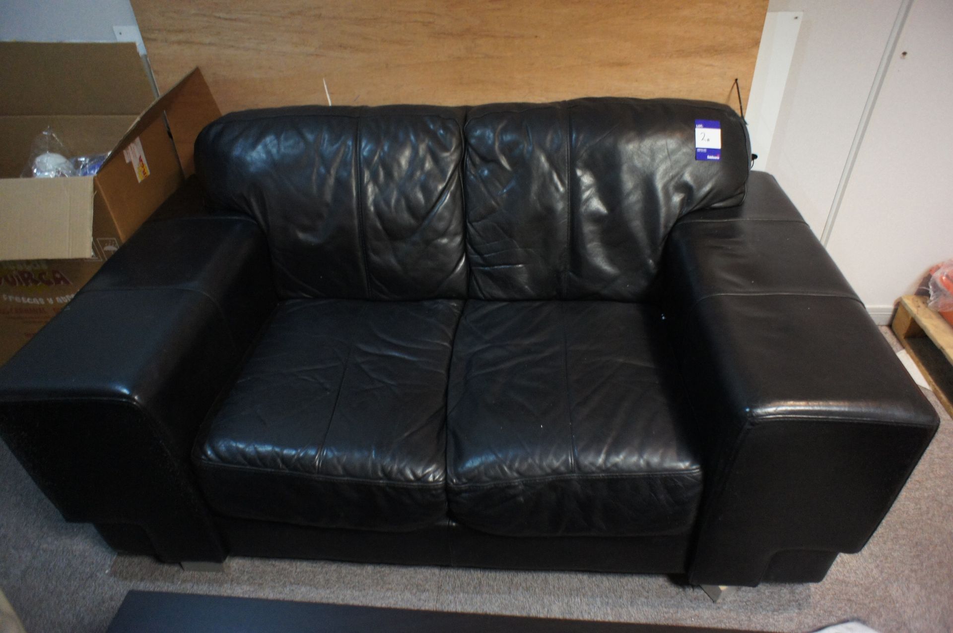 Leather effect 2 seater sofa, to mezzanine office - Image 2 of 2