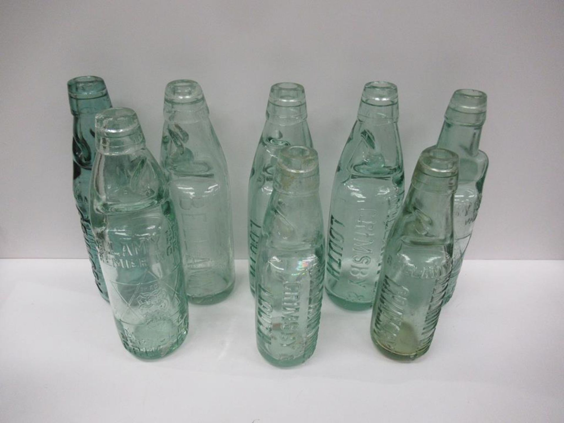 8x Grimsby (2x New Clee, 3x Louth, 1x Skegness, Louth & Horncastle) Bellamy Bros codd bottles