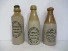 3x Grimsby (2x & Louth) Bellamy Bros Ginger Beer stone bottles (20cm)