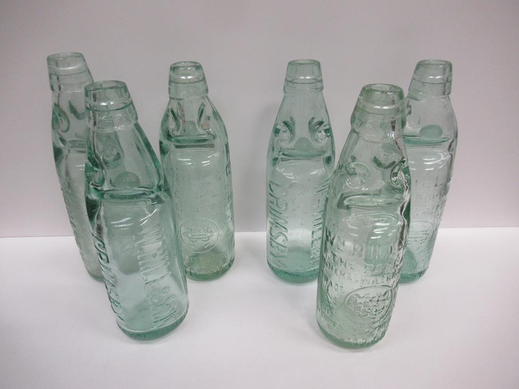 6x Grimsby W.M Hill & Co (4) and W. Hill & Son (2) Codd bottles