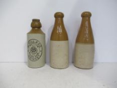 3x Grimsby W.Hill & Co Ginger Beer stone bottles (2x impressed) (18 & 2 x 20cm)