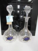 Two glass decanters with port & sherry lables