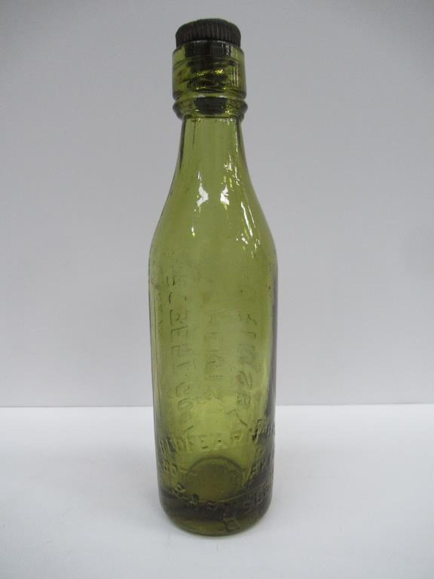 Grimsby Robert Cook coloured bottle complete with R.Cook stopper - Image 3 of 6