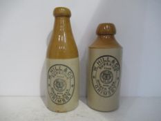 2x Grimsby W.Hill & Co Superior Ginger Beer stone bottles (18&20cm)