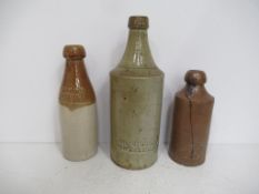 3 x Stone Bottles, 1 x Clayton-Le-Moors, G. Marsland Ginger Beer, 1 x Scarborough H-Chapman chemist