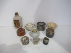 9 x Stone, Glass and Pewter Inkwells