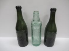 3x Grimsby W.S. Straker bottles- two coloured, one codd