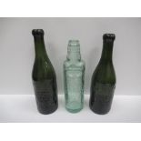 3x Grimsby W.S. Straker bottles- two coloured, one codd