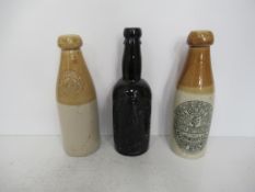 Newcastle R.Emmerson Junr (2) and Ridley, Cutter & Firth Bottles (2 x Stone, 1 x Glass)