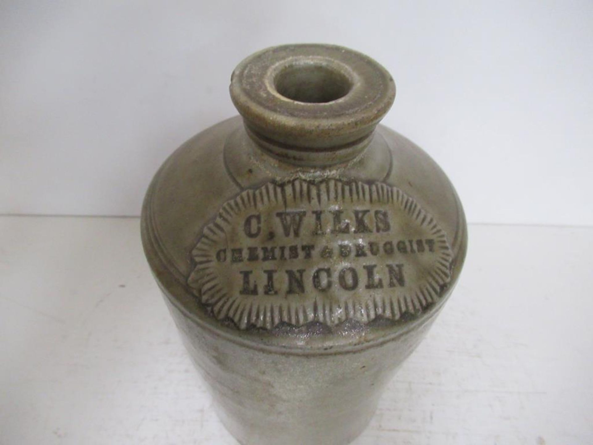 C.Wilks Chemist & Drugist Lincoln Flagon "missing handle"