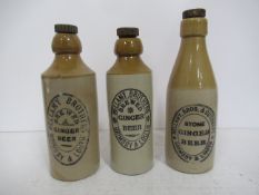 3x Grimsby & Louth Bellamy Brothers ginger beer stone bottles