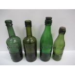 4x Grimsby J.H. Alcock wine merchants coloured bottles (2x matching lids)