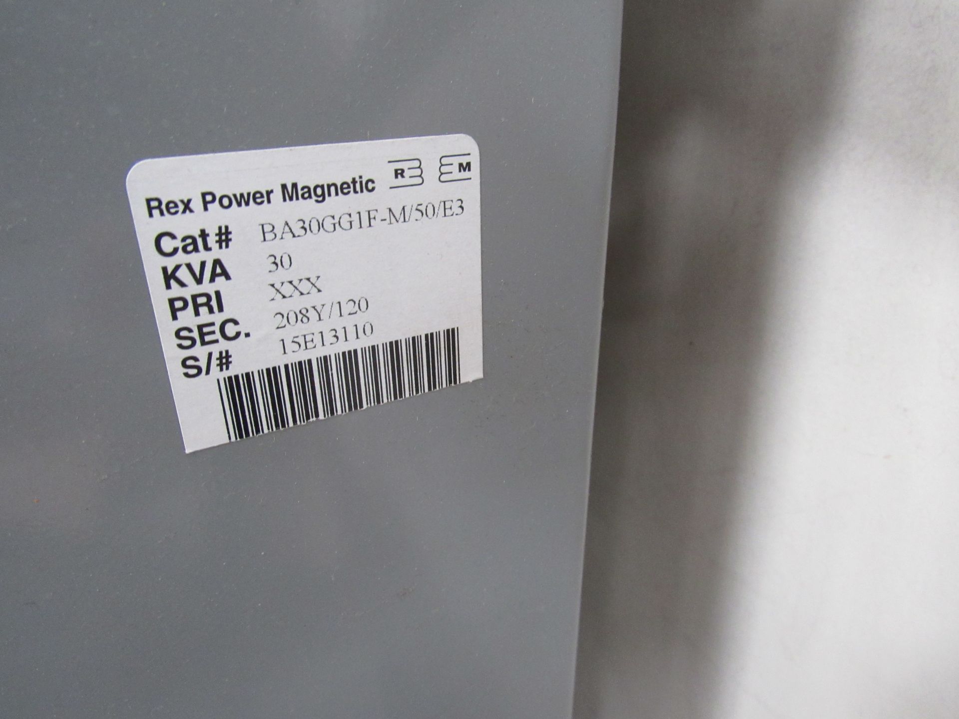 Rex Power Magnetic 30KVA 208Y/120Tranformer Serial Number 15E13110 Cat #, BA30GG1F-M/50/E3 - Image 3 of 4