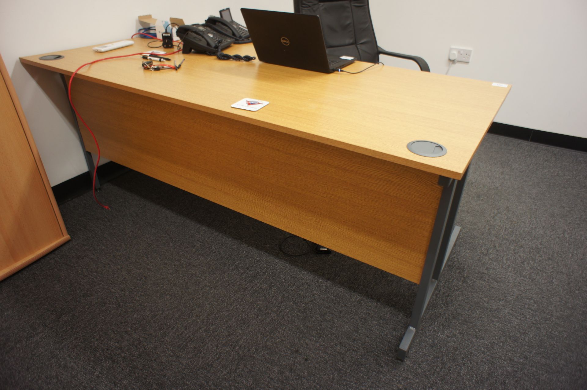 Oak Effect Right Hand Radius Desk with Leather Eff - Image 3 of 4