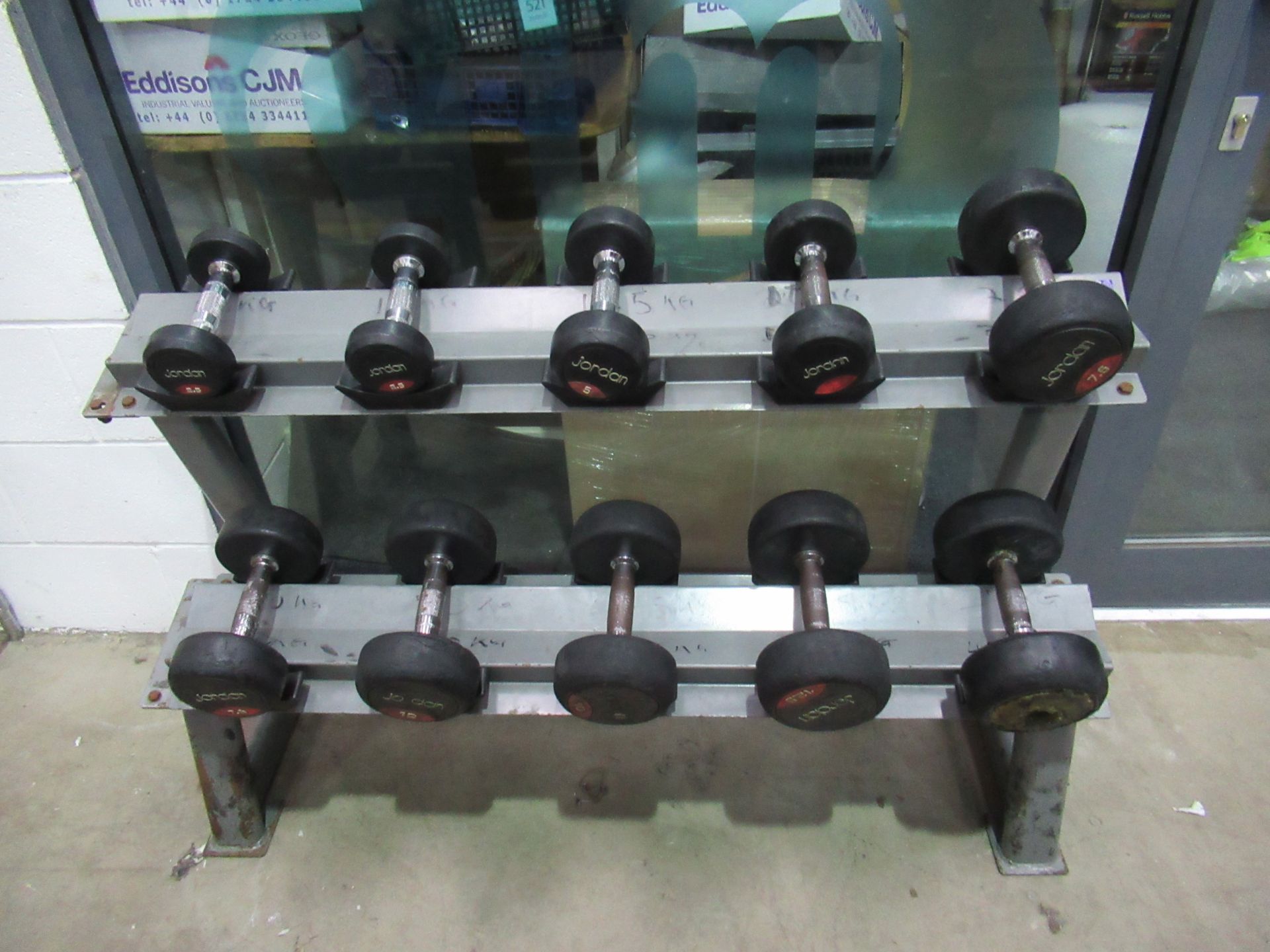 Various Jordan rubber covered dumbells