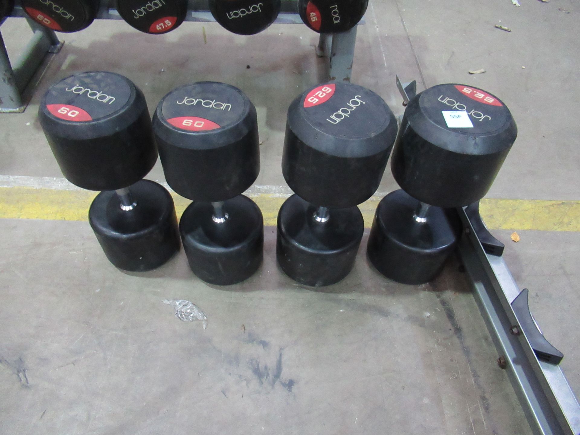 Various Jordan rubber covered dumbells