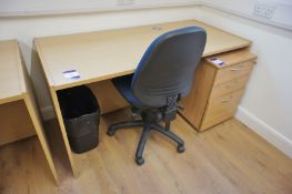 Oak Effect Office Desk, 3 Drawer Pedestal with Upholstered Mobile Office Chair