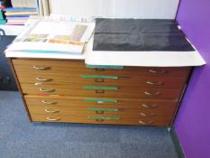 6 Drawer wooden plan chest and remaining furniture to room (IT equipment excluded)