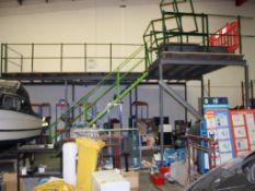 Free standing Mezzanine Floor – L-shaped, 10m x 7m (Purchaser responsible for safe dismantling &