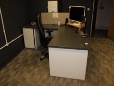 Workstation, to include; Desk, Pedestal & Chair, in grey (excluding monitors)