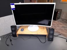 Samsung C32F 391 FWU colour display unit with 2x Logi Speakers and wooden stand