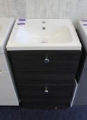 Vanity unit with Space Saver ceramic sink (490 W x 860 H x 420D), with double drawer unit in brown /