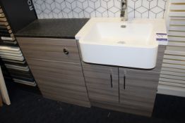 Brown grain vanity unit, 1200 x 360 x 840, including basin and tap, 2 door cabinet, cistern cabinet,