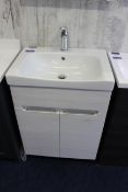 Vanity unit with Space Saver ceramic sink (610 W x 860 H x 430D) light grey, with double drawer