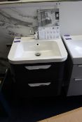 Plastic sink unit, 500W x 420D, with brown double drawer vanity unit, chrome tap