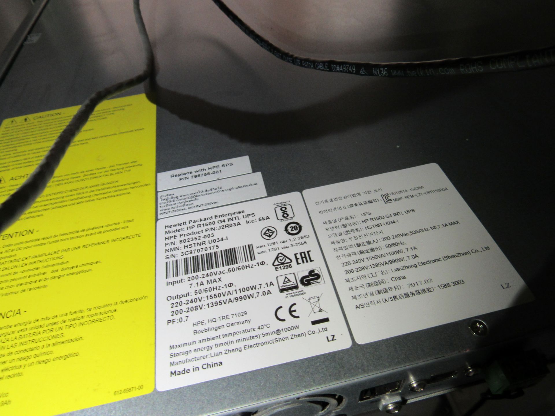 HP R1500 G4 INI UPS Rackmounted Uninterrupted Power Supply – (Located in York) - Image 4 of 4