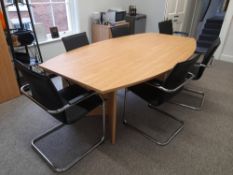 8 person wooden boardroom table, with 8 - Black faux leather boardroom armchairs (collection from