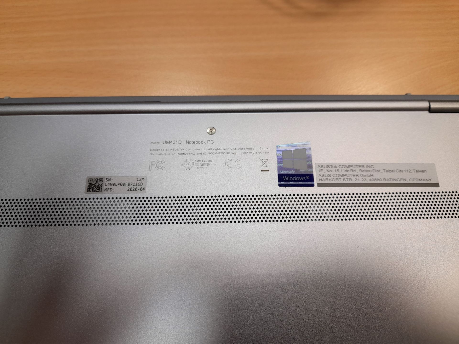 Asus UM431D Notebook PC / Laptop, Serial Number 12ML4N0LP00F87116D, Year 2020 - Image 2 of 5