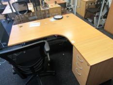 Right Hand Radius Desk with Chair and Desk High Pedestal – (Located in York)